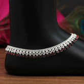 Exquisite Maroon Handcrafted Anklet with Precious Stones and Rhinestone Accents-Anklet