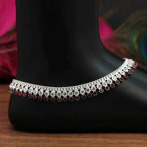 Exquisite Maroon Handcrafted Anklet with Precious Stones and Rhinestone Accents-Anklet