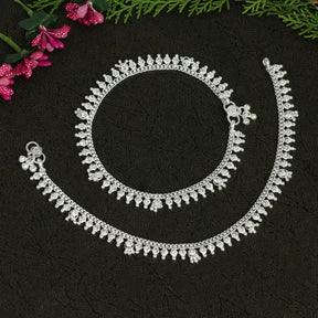 Radiant Silver Handcrafted Anklet with Precious Stones and Rhinestone Detailing-Anklet