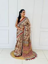 Peach Modal Silk Kalamkari Bagdu Dabu Saree in Handwoven Dabu Block Printing in Natural Silk