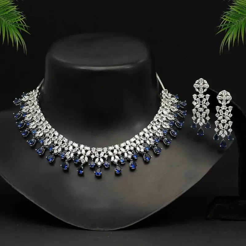 Handcrafted Ethnic Silver Plated Necklace Set with Glass Stone-Necklace Set