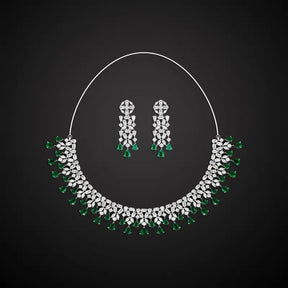 Handcrafted Ethnic Silver Plated Necklace Set with Glass Stone-Necklace Set