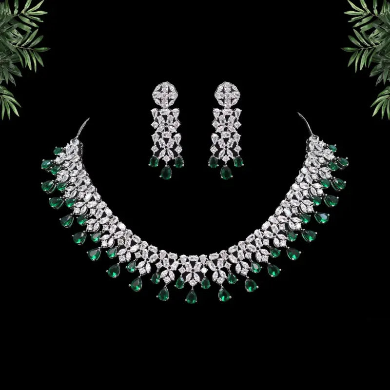 Handcrafted Ethnic Silver Plated Necklace Set with Glass Stone-Necklace Set