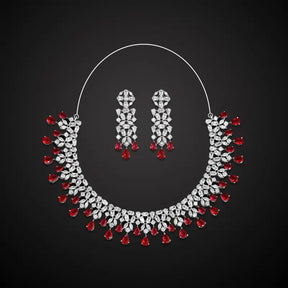Handcrafted Ethnic Silver Plated Necklace Set with Glass Stone-Necklace Set