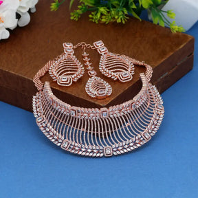 Handcrafted Ethnic Silver Plated Necklace Set with White Glass Stone-Necklace Set