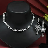 Handcrafted Ethnic Silver Plated Necklace Set with Silver Glass Stone-Necklace Set