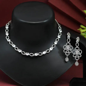 Handcrafted Ethnic Silver Plated Necklace Set with Silver Glass Stone-Necklace Set