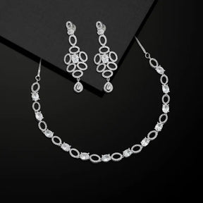 Handcrafted Ethnic Silver Plated Necklace Set with Silver Glass Stone-Necklace Set