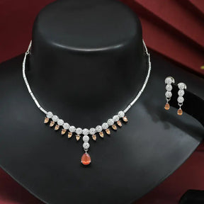 Handcrafted Ethnic Silver Plated Necklace Set with Brown Glass Stone-Necklace Set