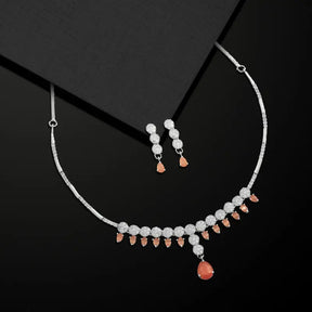 Handcrafted Ethnic Silver Plated Necklace Set with Brown Glass Stone-Necklace Set