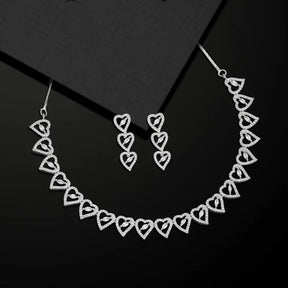 Traditional Silver-Plated Necklace Set with Silver Glass Stone Accents-Necklace Set