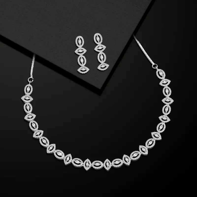 Elegant Ethnic Silver Necklace Set Adorned with Glass Stones-Necklace Set