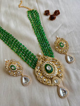 Shiny Green Polki Beadwork Necklace with Cubic Zirconia-Regular Necklace Sets