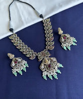 Mint Victorian Temple Necklace with Cubic Zirconia and Semi-Precious Stones-Regular Necklace Sets