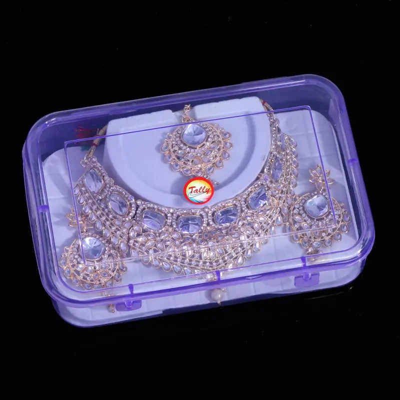 Handcrafted Ethnic Gold Plated Necklace Set with White Glass Stone-Necklace Set