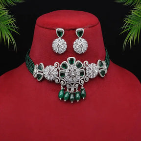 Handcrafted Ethnic Brass and Silver Plated Necklace Set with Precious Stones-Necklace Set
