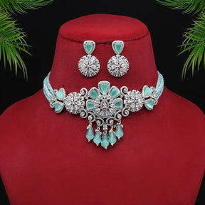 Handcrafted Ethnic Brass and Silver Plated Necklace Set with Precious Stones-Necklace Set