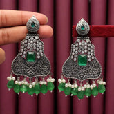 Handcrafted Drop Earrings with Brass and Precious Stones-Earrings