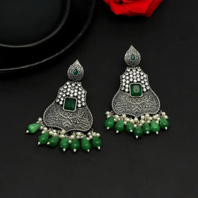 Handcrafted Drop Earrings with Brass and Precious Stones-Earrings