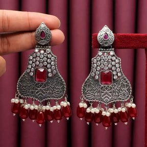 Handcrafted Drop Earrings with Brass and Precious Stones-Earrings