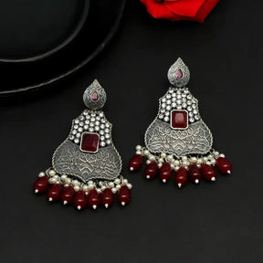 Handcrafted Drop Earrings with Brass and Precious Stones-Earrings