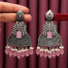 Handcrafted Drop Earrings with Brass and Precious Stones-Earrings