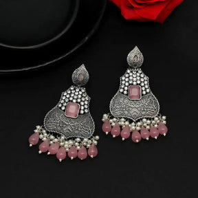 Handcrafted Drop Earrings with Brass and Precious Stones-Earrings