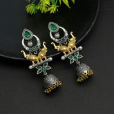 Handcrafted Ethnic Brass and Silver Plated Studs with Glass Stone-Earrings