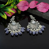 Handcrafted Ethnic Brass and Silver Plated Drop Earrings with Glass Stone-Earrings