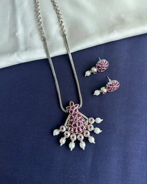 Handcrafted Oxidized Pendant – Multi-Color Beadwork & Semi-Precious Stone-Long Necklace Sets