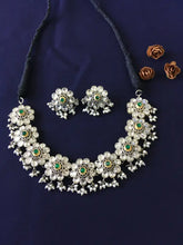 Shiny White Pachi Kundan Necklace with Beadwork and Semi-Precious Stones-Short Necklace Sets