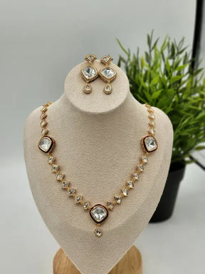 Handcrafted Jewelry with Cubic Zirconia, Glass Stone & Copper Alloy - Kundan Radiance - Necklace Set