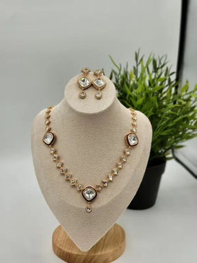 Handcrafted Jewelry with Cubic Zirconia, Glass Stone & Copper Alloy - Kundan Radiance - Necklace Set