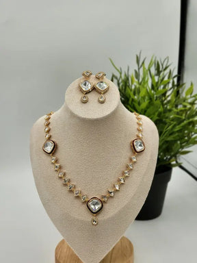 Handcrafted Jewelry with Cubic Zirconia, Glass Stone & Copper Alloy - Kundan Radiance - Necklace Set