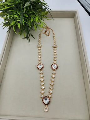 Handcrafted Jewelry with Cubic Zirconia, Glass Stone & Copper Alloy - Kundan Radiance - Necklace Set