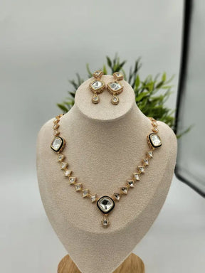 Handcrafted Jewelry with Cubic Zirconia, Glass Stone & Copper Alloy - Kundan Radiance - Necklace Set