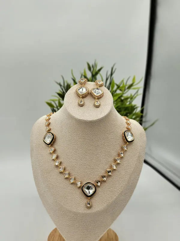 Handcrafted Jewelry with Cubic Zirconia, Glass Stone & Copper Alloy - Kundan Radiance - Necklace Set