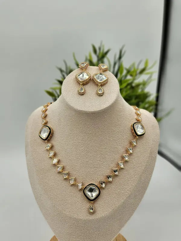 Handcrafted Jewelry with Cubic Zirconia, Glass Stone & Copper Alloy - Kundan Radiance - Necklace Set