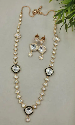 Handcrafted Jewelry with Cubic Zirconia, Glass Stone & Copper Alloy - Kundan Radiance - Necklace Set