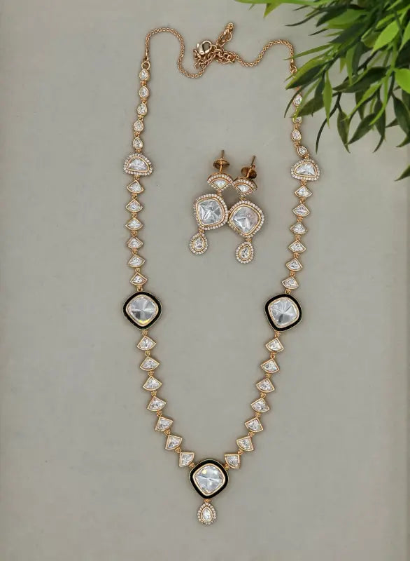 Handcrafted Jewelry with Cubic Zirconia, Glass Stone & Copper Alloy - Kundan Radiance - Necklace Set