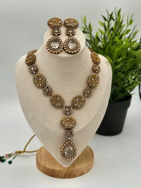 Handcrafted Jewelry with Mother of Pearls, Semi-Precious Stones & Cubic Zirconia- Necklace Set