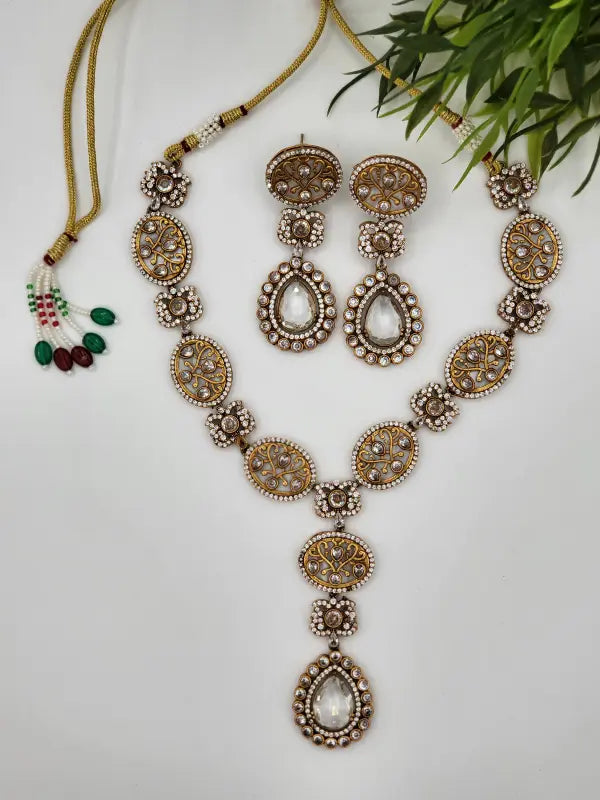 Handcrafted Jewelry with Mother of Pearls, Semi-Precious Stones & Cubic Zirconia- Necklace Set