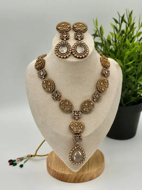 Handcrafted Jewelry with Mother of Pearls, Semi-Precious Stones & Cubic Zirconia- Necklace Set